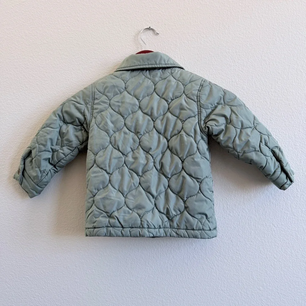Baby Gap Toddler Sage Green Onion Quilted Button Front Puffer Jacket 3 Years